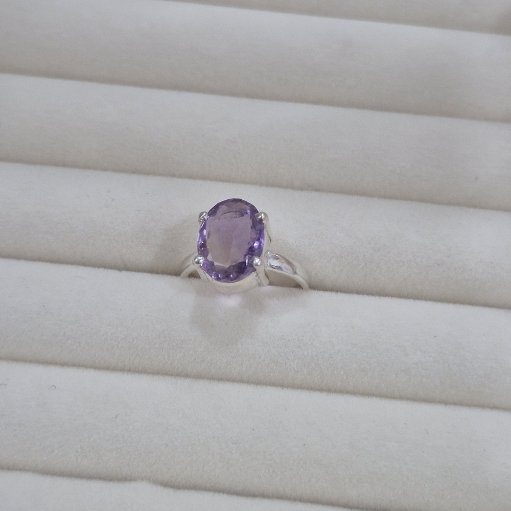 925 Natural Silver Ring with Amethyst Gemstone Handmade Ring - Picture 6 of 7